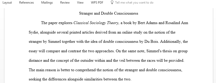 Compare and Contrast Simmel Stranger with DuBois Double Consciousness