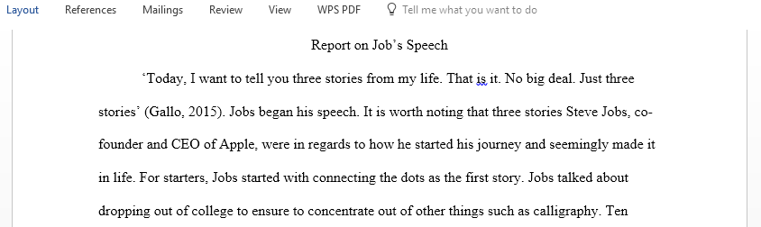 Write a report about the Strategic Human Resources management speech by late Steve Jobs