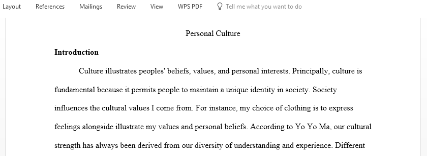 Write a reflection of your own personal culture