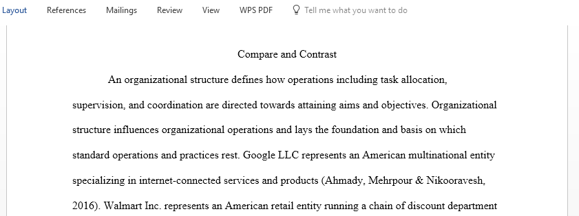 Compare the organizational structures of Google and Wal-Mart