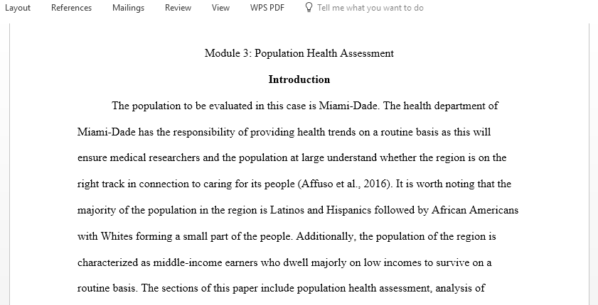 Assess the population health for Miami-dade Florida community