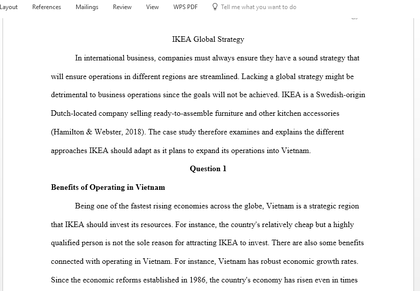 As a senior manager with IKEA carry out a critical evaluation of the benefits costs and risks associated with doing business in Vietnam