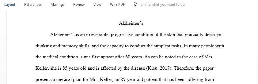 Develop a care plan for  Alzheimer patient