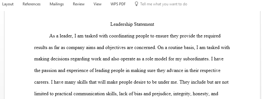 Create a Professional Leadership Statement based on your experience 