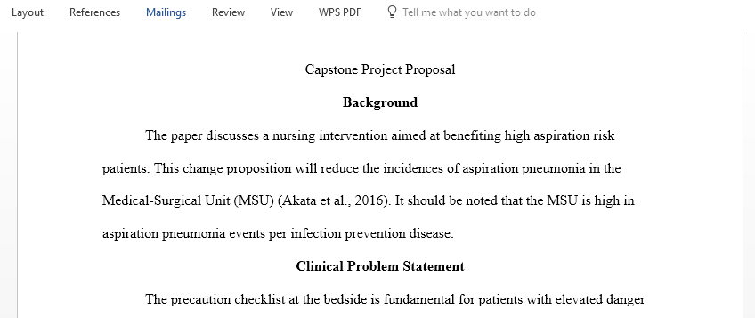 Discuss a proposed nursing intervention change that would benefit high aspiration risk patients