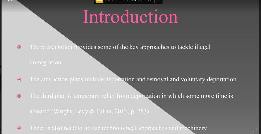 Prepare a PowerPoint presentation on illegal immigration and its effect on Home land security