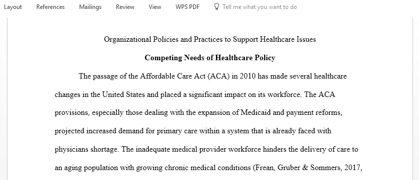 Reflect on a national healthcare issue and examine how competing needs may impact the development of polices to address that issue