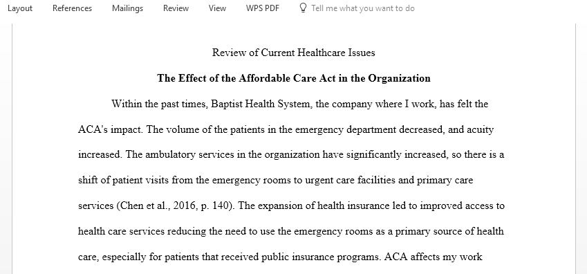 Examine a national healthcare issue and consider how that issue may impact your work setting