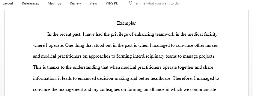 Exemplar on enhancing teamwork in the medical facility