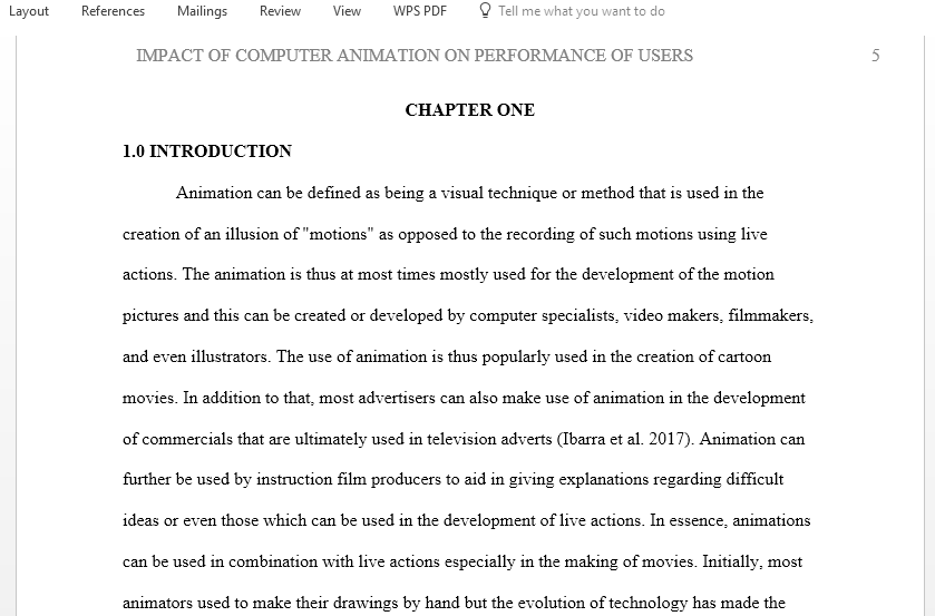 Write a report on the Impact of Computer Animation on the Performance of Users 