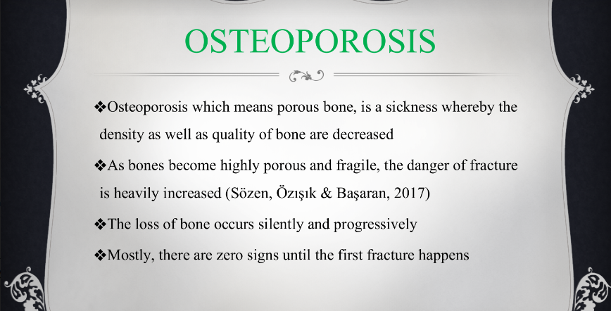 Prepare a presentation on Osteoporosis health condition