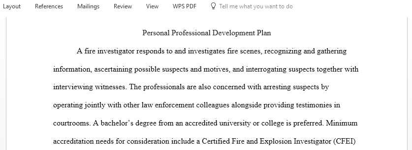 Create an education and certification plan for fire investigator