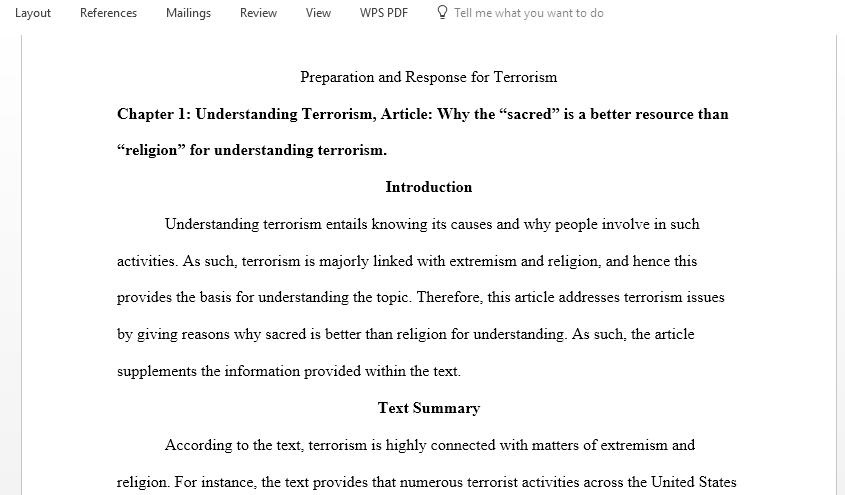 Discuss why the sacred is a better resource than religion for understanding terrorism