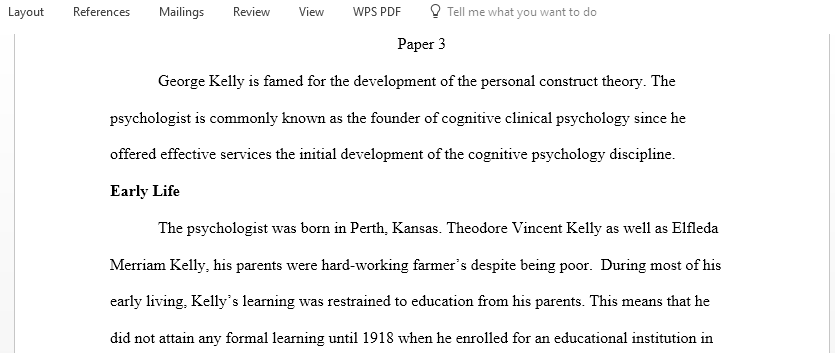Describe historical or literary figure psychosocial history focusing primarily on Kelly personal construct theory