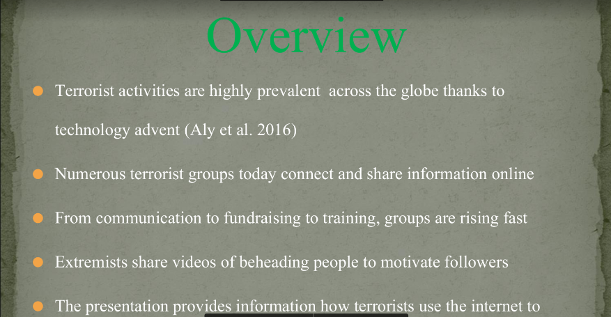 Make a PowerPoint presentation on Terrorism and the Internet