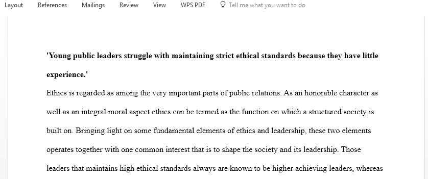 Write an essay that discusses the statement Young public leaders struggle with maintaining strict ethical standards because they have little experience