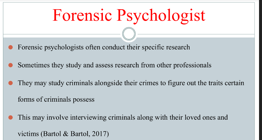 Create a PowerPoint presentation of five types of experts in the field of psychology that could testify in court proceedings