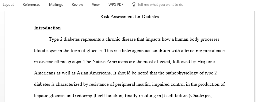 Discuss Risk Assessment for Diabetes