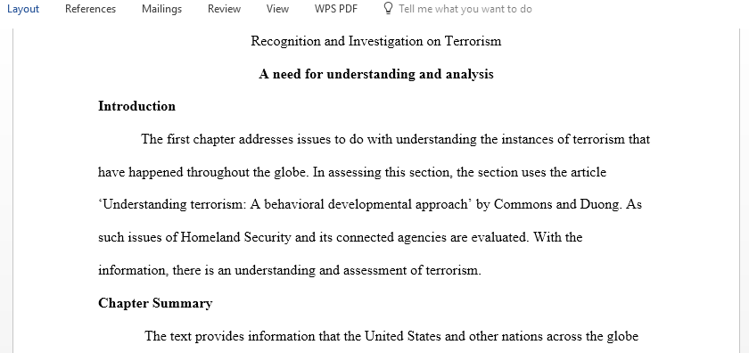 Discuss Recognition and investigation on terrorism