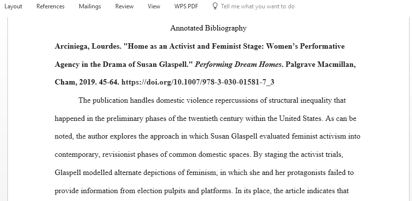 Write an annotated bibliography compiling works cited entries and brief summaries of several sources related to domestic violence