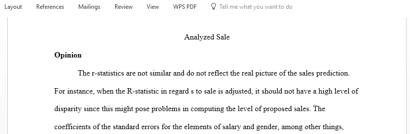 Analyzing sales using regression model