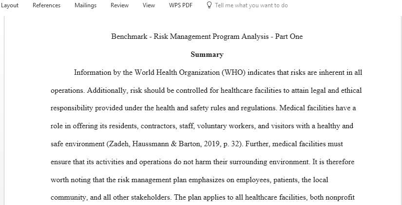 Analyze a health care risk management program