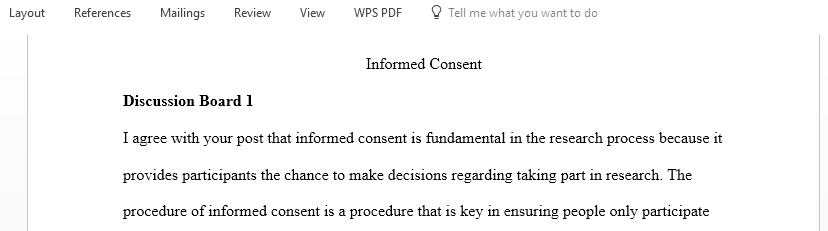 Replies to discussion boards about informed consent