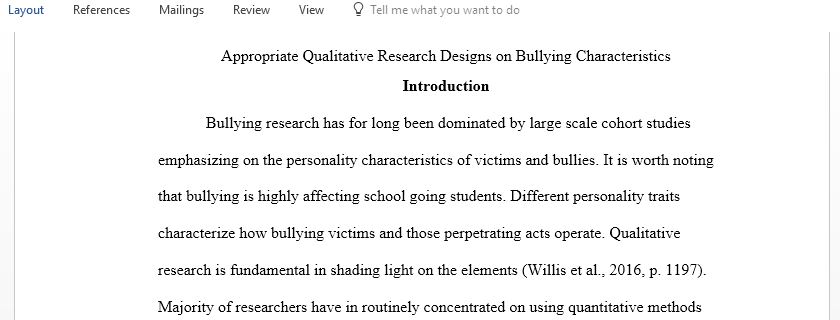 Appropriate Qualitative Research Designs on Bullying Characteristics