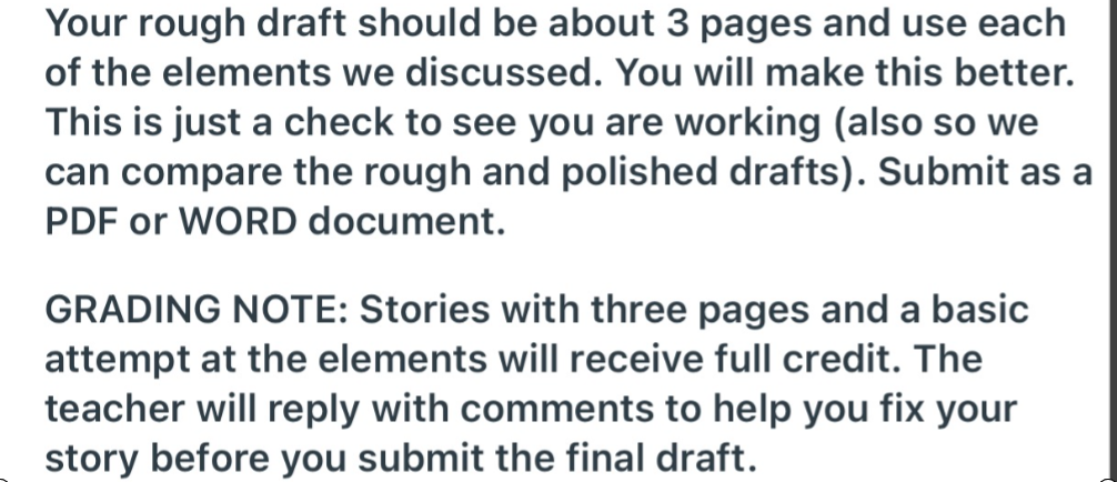 Use all that we have learned about writing narratives and all the planning you have done to create a rough draft of your story