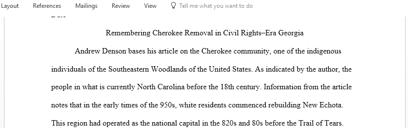 Write an academic journal article review on Remembering Cherokee Removal in Civil Rights by Era Georgia
