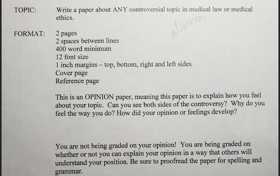 Write a paper about any controversial topic in medical law or medical ethics