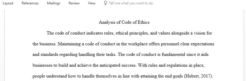 Analyze the code of conduct at your workplace at a company of your choosing or at a company that posts its code online