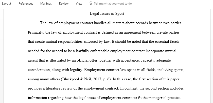 Research a topic in sport law and write a paper that integrates your research with one specific sport or recreation context that is of interest to you