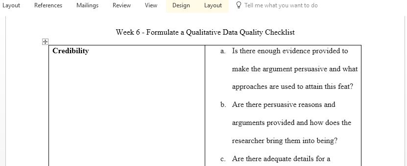 Formulate a Qualitative Data Quality Checklist