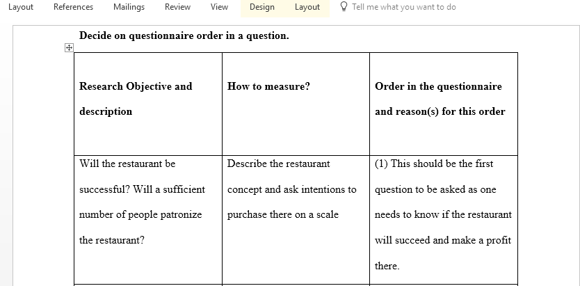 Decide on Questionnaire Order in a Questionnaire