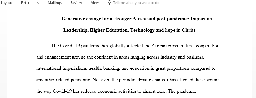 Discuss the video Generative Change for A Stronger Africa Post Pandemic- Leadership Conference