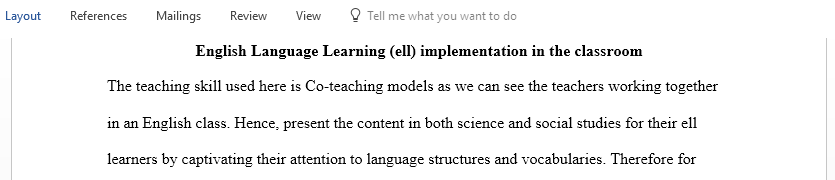 English Language Learning implementation in the classroom