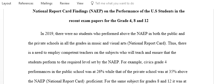 In your role as a school leader or human resources personnel identify and summarize important findings from National Report Card