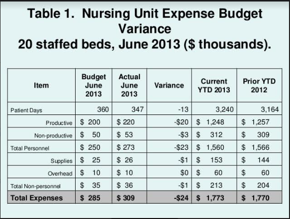 Nursing unit Expenses budget report