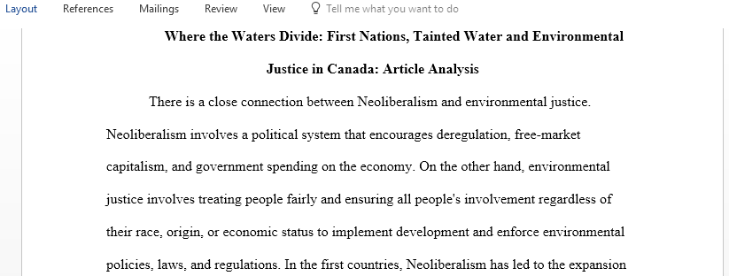 Reading Analysis for Where the Waters Divide First Nations Tainted Water and Environmental Justice in Canada
