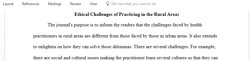 Journal article for Ethical challenges of practicing in rural communities