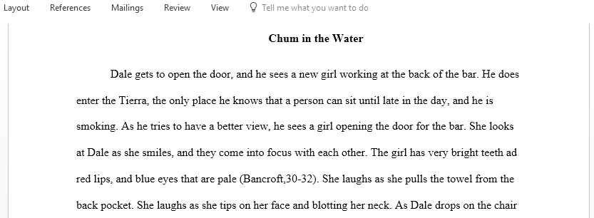 Write an analysis of the chapter chum in the water from the book Tampa Bay noir focusing on a particular element that stood out to you while you were reading it