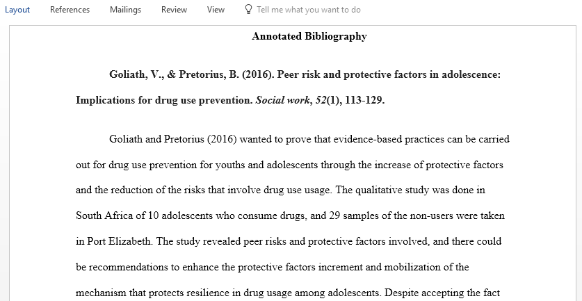 Drugs and substance abuse Annotated Bibliography
