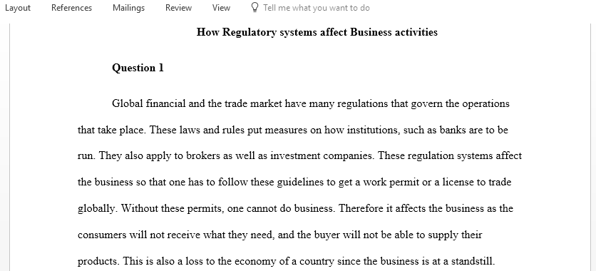 How does the world regulatory system work and affect business activities