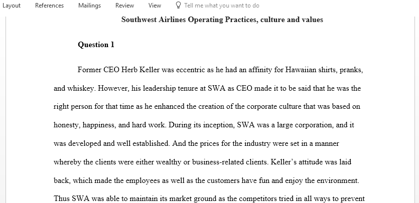 Southwest Airlines Operating Practices culture and values