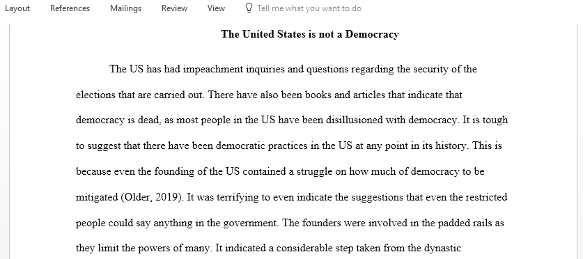 Write an essay that argues that the United States is not really a democracy