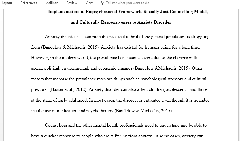 Application of Biopsychosocial and Cultural lens in order to explore the disorder in preparation or progress toward treatment