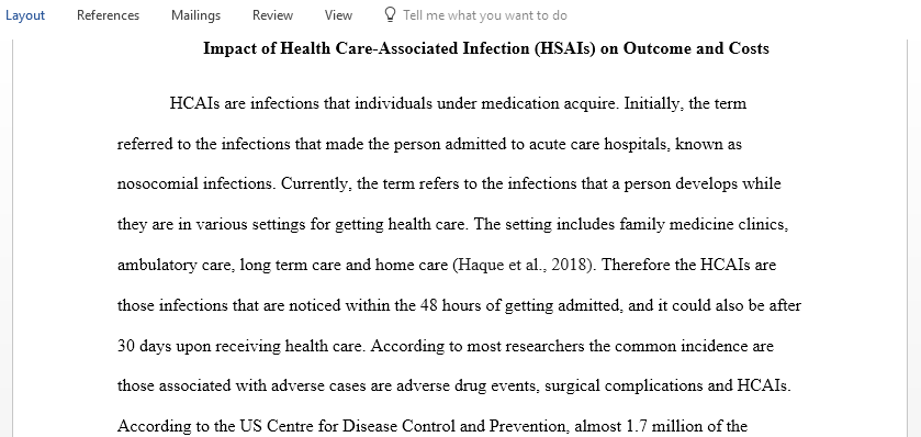 Impact of health care associated infection on outcome and costs