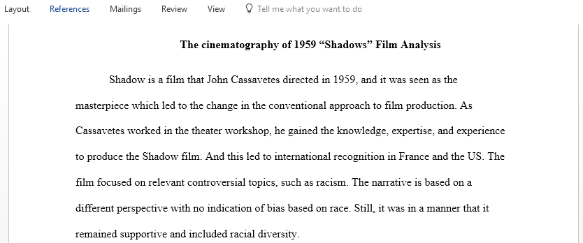 Analyzing Formal Elements in the film Shadows 1959 directed by John Cassavetes