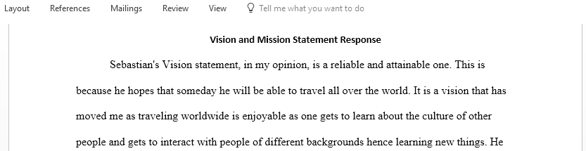 Vision and Mission Statement Responses 